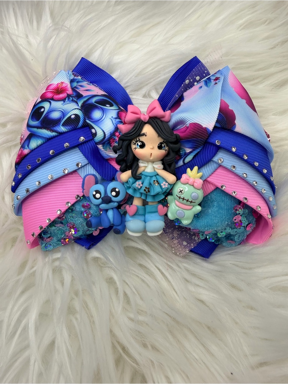 Hand Crafted Pink, Blue & Purple Layered Character Hair Bow